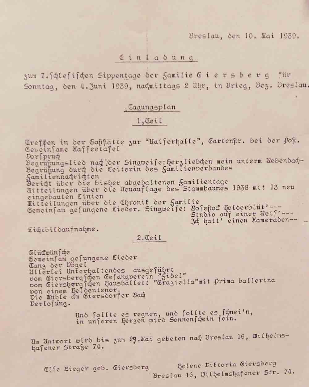 Einladung 1939